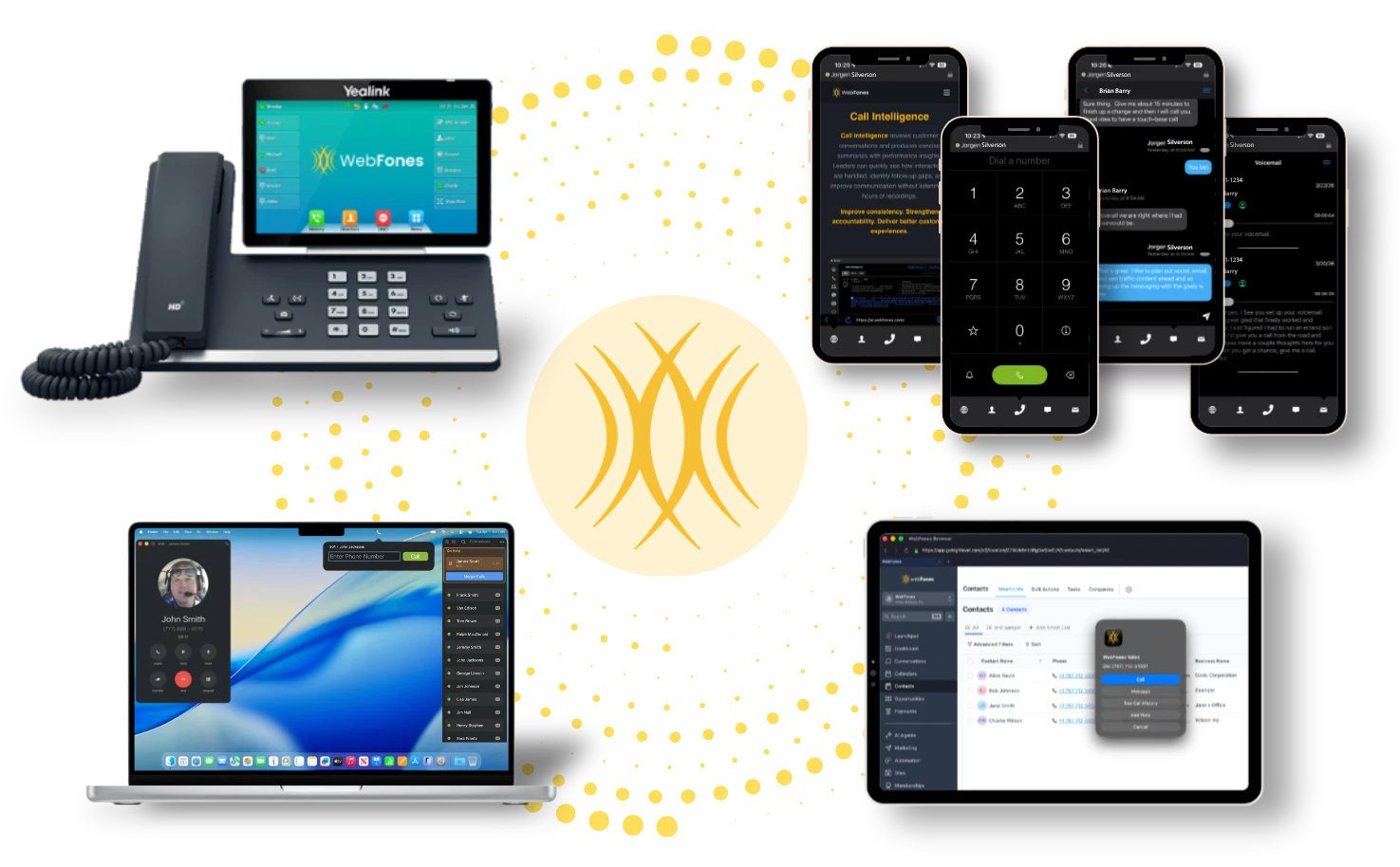 WebFones Voice running on desk phone, Mac, iPhone, iPad, and browser